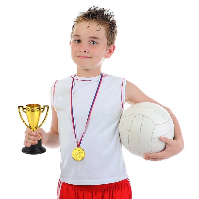 FEPITO 30 Pcs Trophies Medals Set 10Pcs Gold Plastic Trophy Cup and 20Pcs Winner Medals for Kid Party Sports Awards - Image 5